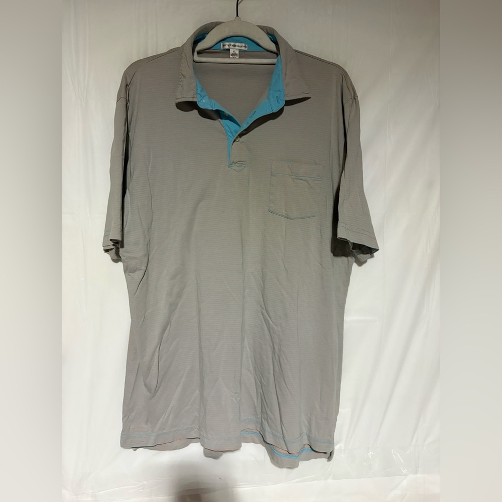 Peter Millar Gray Polo with Teal Inner Collar
